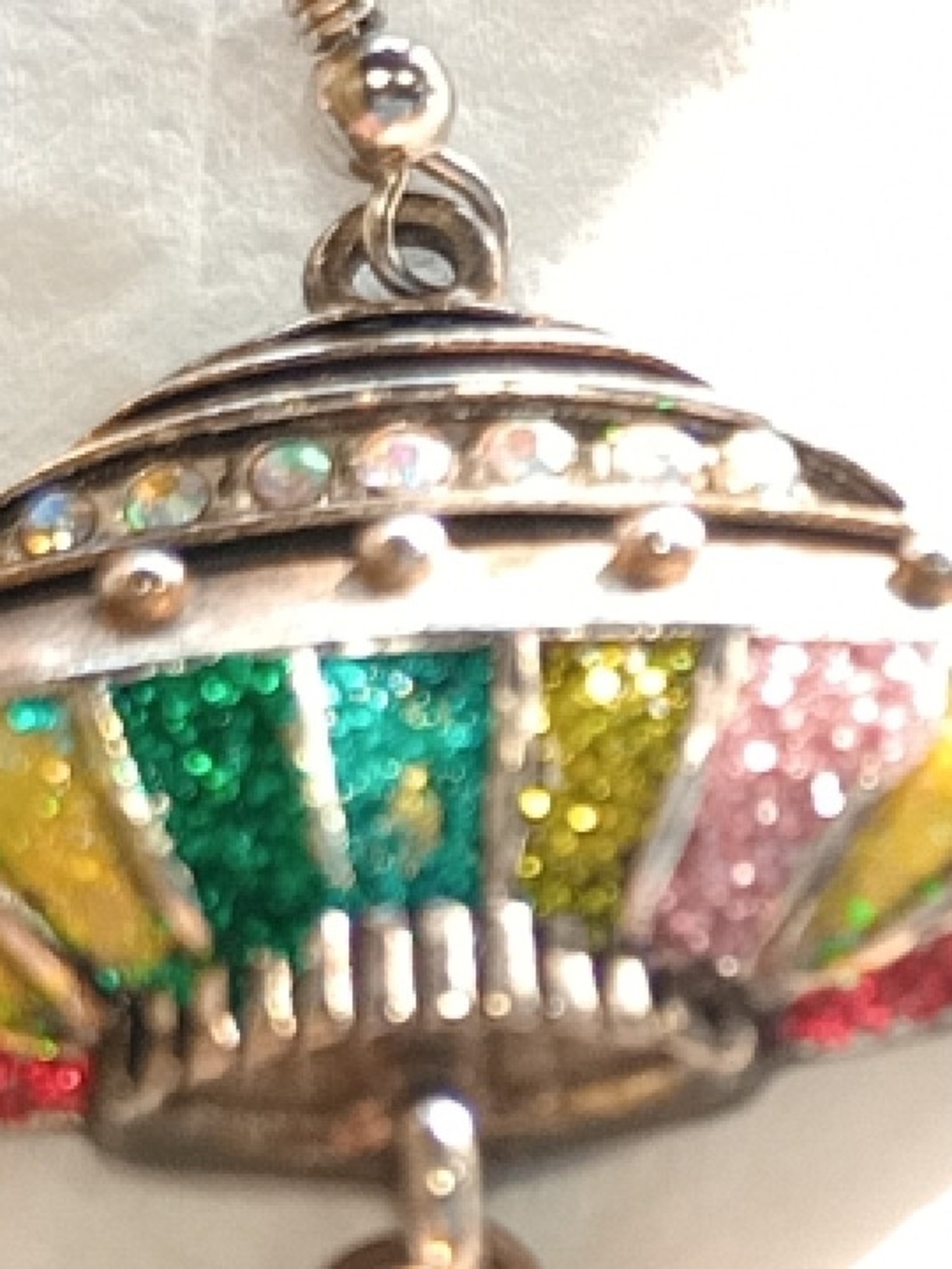 Vintage Multicolor Glitter UFO and Rocket Drop Earrings MCM Mid-century Modern - Picture 7 of 10